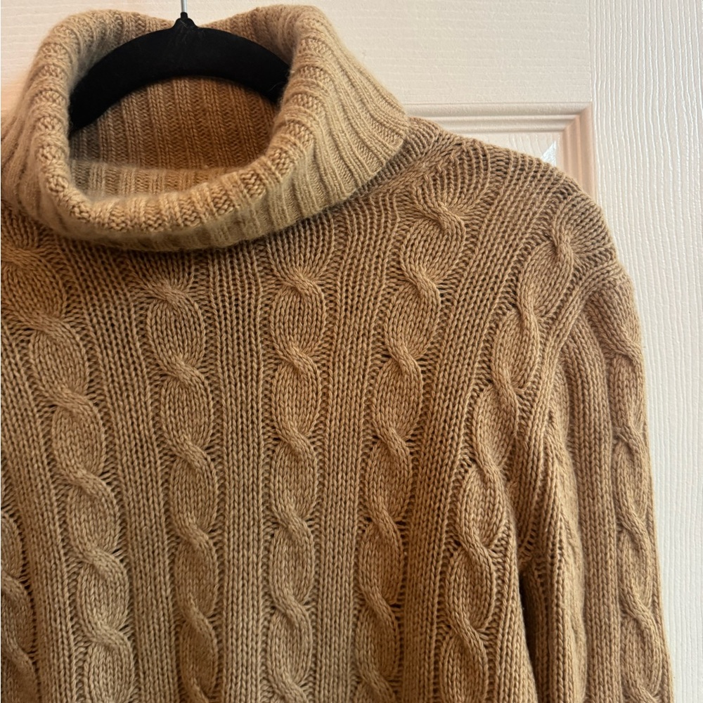 J CREW Wool Angora Cashmere Blend Cable Knit Turtleneck Sweater Size Medium - Picture 2 of 4